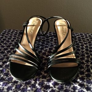 Nanette Lepore Bria black strappy stiletto sling back formal high heels size 7